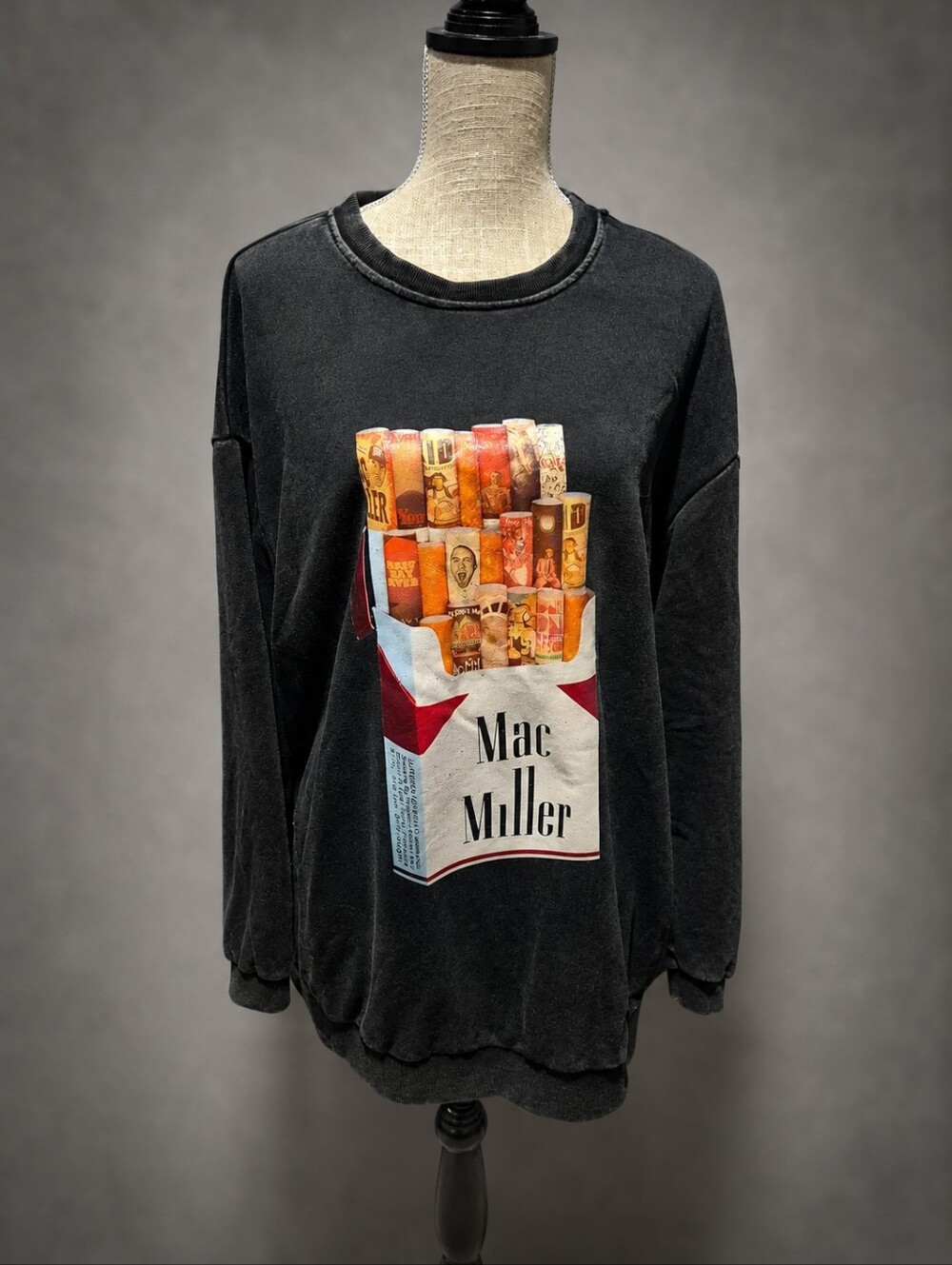 Mac Miller Cigarette Pack Oversized Washed Graphic Sweatshirt XXL